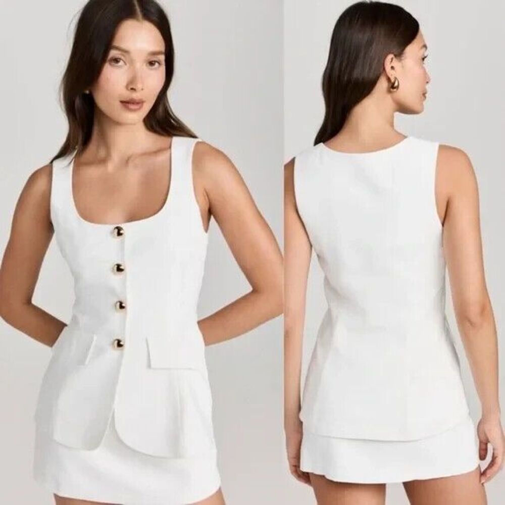 Amanda Uprichard White Sleeveless Mini Dress with Gold Buttons
